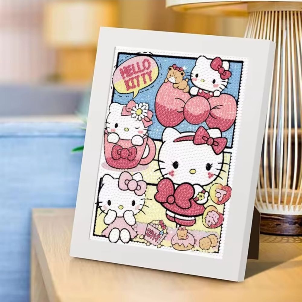 Brand New DIY Hello Kitty Diamond Beads Art With Frame #@